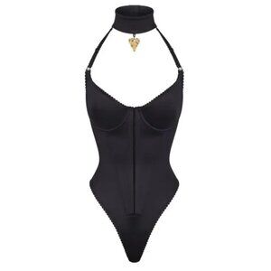 SKIMS Stretch Satin Pendant Bodysuit Onyx, Size M (NWT)